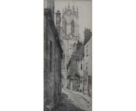 20th Century School, etching, York Minster, signed indistinctly to the lower right, framed, mounted, and under glass, measuri