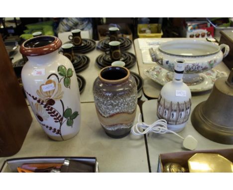 2 West German vases and lamp base