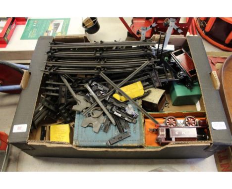 Box of Hornby and Meccano model, railway items inc. trains, etc.