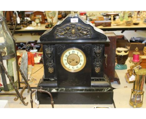 Large victorian slate mantel clock - gilt metal mounts