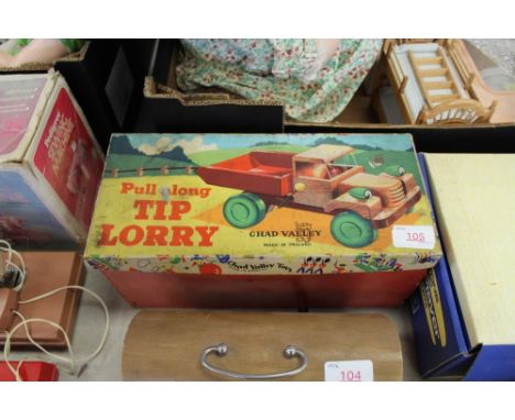 Chad Valley painted wooden pull-along Tip Lorry, boxed (some wear to box)