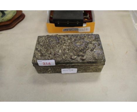 Antique Chinese plated trinket box, moulded with chrysanthemums