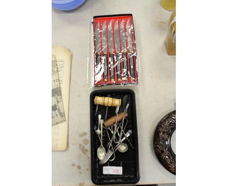 Vintage Corkscrews, spoons and steak knives