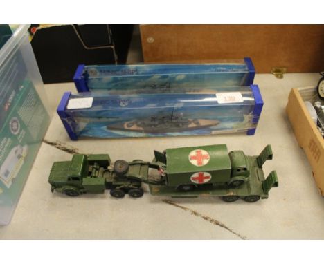 Dinky military vehicles and 2 model ships