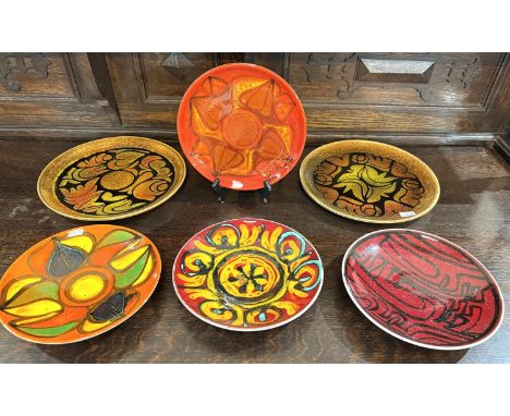 POOLE - a pair of Aegean plates, 25cm and 4 others.