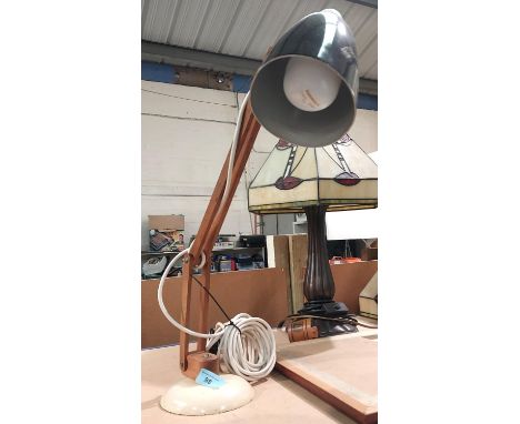 A vintage angle poise lamp with wooden stem.Condition report:In good condition. The lamp has a PAT test label (expired) and w