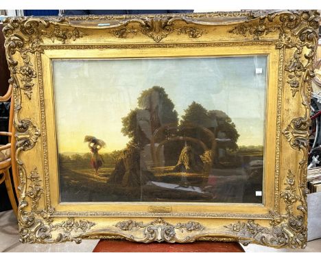 Henry Wood R A, Harvesting on a late summer evening, oil on canvas, 50 x 70cm&nbsp;framed and glazed