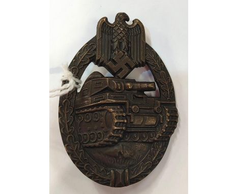 Third Reich army/waffen SS tank battle badge in bronze, early type c. 1940 issued by "JFS"