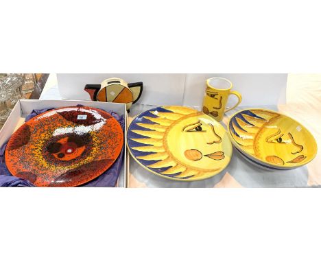 A Poole limited edition shallow dish commemorating the "Alignment of the Planets" 5/5/2000 diameter 41cm and other colourful 