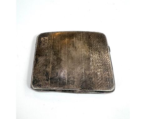 A 1930's silver cased engine turned cigarette case and a silver watch Albert chain