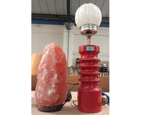 A mid 20th Century vintage lamp and a rock salt lamp.