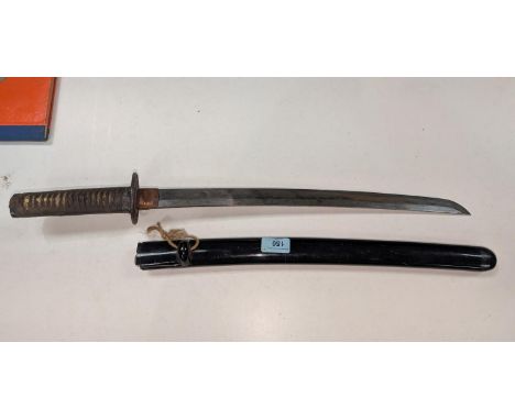 JAPANESE SWORD, Wakizashi, with pierced tsuba, wrapped handle, lacquer sheath with small knife, length 62cm, blade 42.5cm