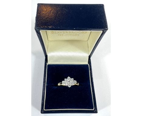 A diamond set 9 stone ring in diamond shaped setting, 4gm, size N-O