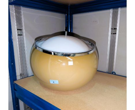 A mid-20th Century 'Flying Saucer' style ceiling light fitting, brown and white.