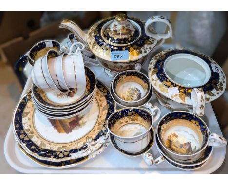 ENGLISH BONE CHINA, a part tea service decorated with rural scenes.
