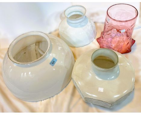 A 19th century cranberry light shade &amp; 3 opaque white light shades.