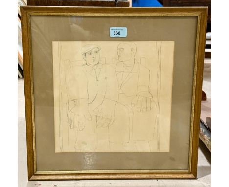 Delius Max Owen-Mansel, two seated men, pencil sketch, attributed on reverse., 27x17cm, framed and glazed.