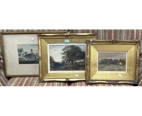 E Duncan R W S: 'The Gleaners Return', water colour, signed, 23 x 32cm,&nbsp;framed and glazed and 2 other water colours depi
