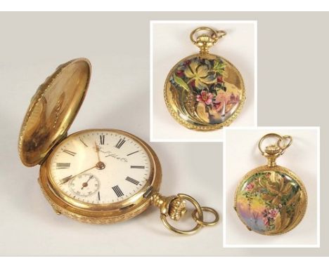 FOB WATCH.
A French 14k., enamelled & diamond set fob watch by Borel Fils & Cie. The enamel to front & back damaged.