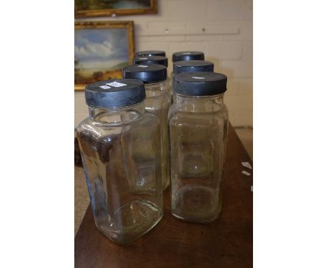SEVEN VINTAGE GLASS SWEET JARS