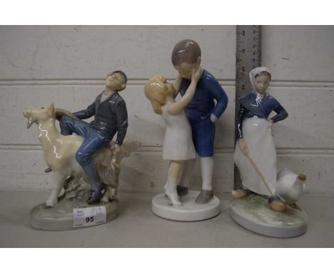 ROYAL COPENHAGEN WARES  COMPRISING A MAN RIDING A GOAT, LADY WITH A GOOSE AND A BOY AND GIRL (3)