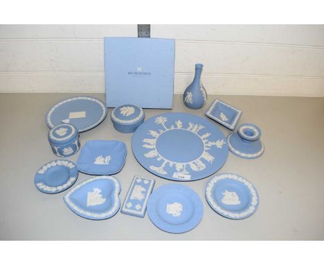 COLLECTION OF MODERN WEDGWOOD JASPERWARE ITEMS TO INCLUDE VASES, TRINKET BOX, PLATES ETC