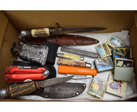 MIXED LOT VARIOUS POCKET KNIVES, VINTAGE BOXES OF MATCHES ETC