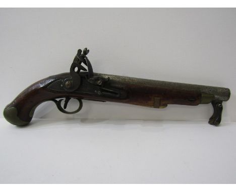 FIREARM, Georgian flintlock large bore pistol, brass fittings 