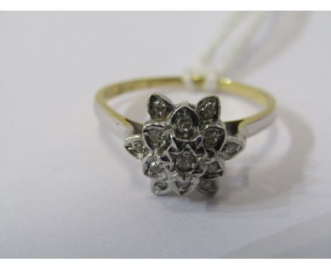 18ct YELLOW GOLD DIAMOND CLUSTER RING, size N/O 