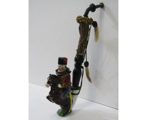 CONTINENTAL PIPE, Antler fitted porcelain pipe in design of Mounted Soldier, 8" height 