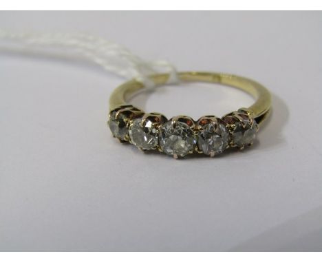 18ct YELLOW GOLD 5 STONE DIAMOND RING, bright well matched diamonds totalling 0.75ct, set in 18ct yellow gold, size N 