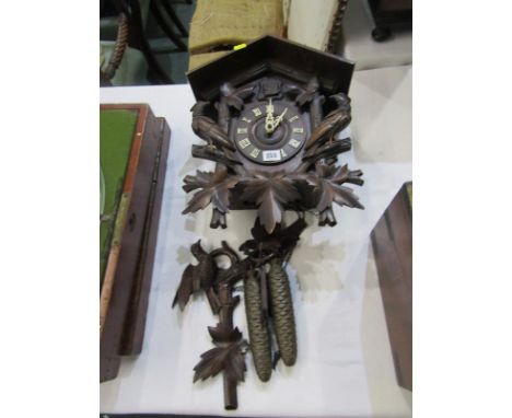 BLACK FOREST CUCKOO CLOCK, chalet &amp; bird design carved hanging cuckoo clock 