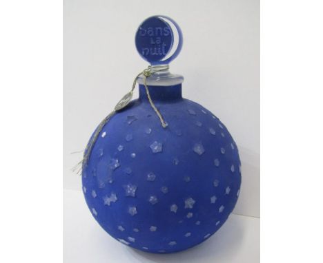 LALIQUE GLASS, an impressive "Dans La Nuit" pattern spherical perfume flask with original Worth retailers label, 10" height 