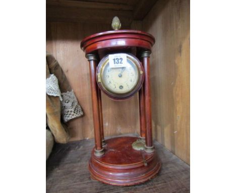 TEMPLE DESIGN MANTEL CLOCK, four pillar support circular base mantel clock with movement by "Hamburg American Clock Company",