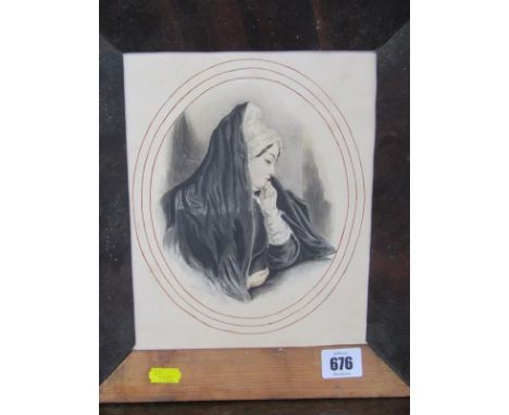 PORTRAIT, 19th Century watercolour oval portrait of "Spanish Lady" 7" x 5.5" 