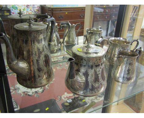 SILVER PLATE, 4 piece Victorian tea &amp; coffee service with floral &amp; foliate engraved decoration 