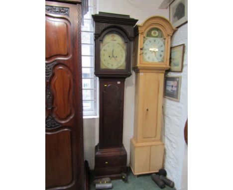 19th CENTURY 8 DAY LONGCASE CLOCK, painted break arch face with oak casing 