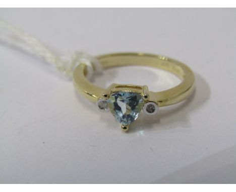 9ct YELLOW GOLD TOPAZ &amp; DIAMOND RING, Principal trillion cut topaz with small accent diamond to each shoulder in 9ct gold