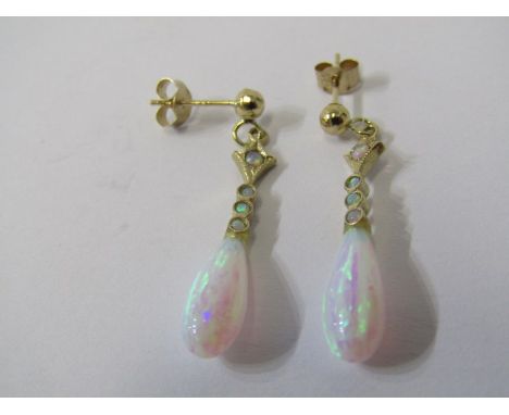 PAIR OF 9CT YELLOW GOLD OPAL DROP EARRINGS 