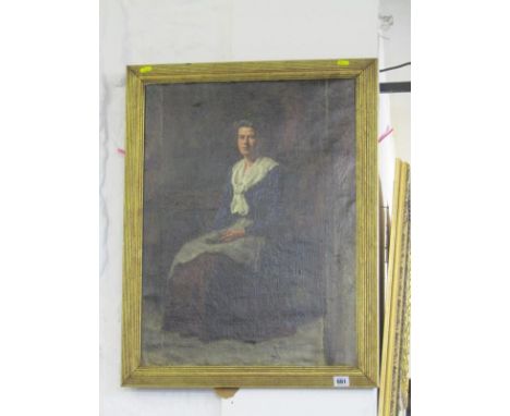 VICTORIAN PORTRAIT,  oil on canvas "Portrait of Seated Lady" 27" x 13" 
