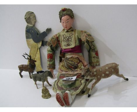 VINTAGE TOYS, Oriental doll, shadow puppet &amp; three animal figures 