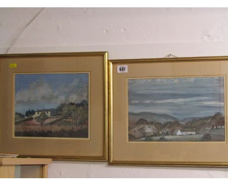 MONICA BARNES, signed gouache "Evening light at Marazion" and 1 similar by artist, 7.5" x 9" 