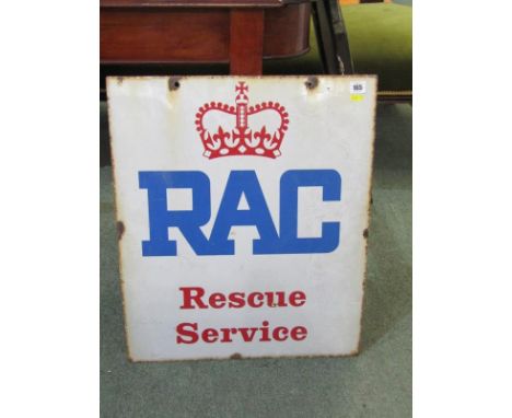 ENAMEL SIGN, double sided advertising sign "RAC Rescue Service", 25" height x 20.5" width 