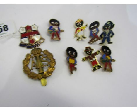 GOLLY BADGES ETC, 6 assorted golly badges, cap badge &amp; RNLI enamel badge 