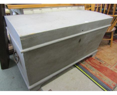 PAINTED DOMED TRUNK, a large 47" width trunk with cast metal carrying handles 