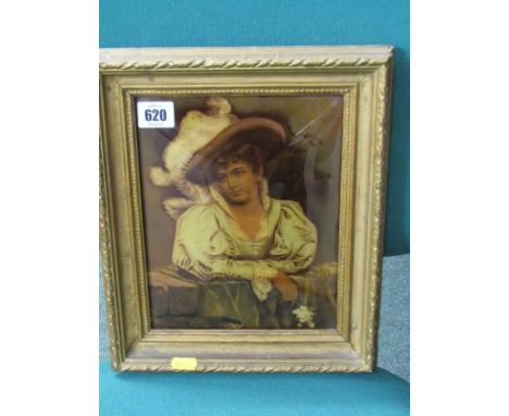 CRYSTOLEUM, "Portrait of Lady in Feathered Hat", after Londini, 9" x 7" 