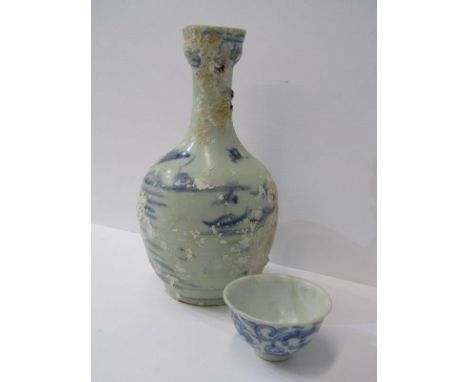 ORIENTAL CERAMICS, Shipwreck Salvage porcellaneous under-glaze blue, 8.5" flask decorated with riverscape together with simil