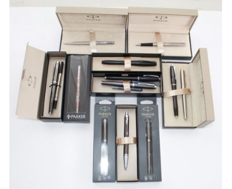 Collection of boxed Parker pens, incl. Parker Harlequin rollerball ben, Two Parker IM fountain pens, etc.Shipping £33.00 plus