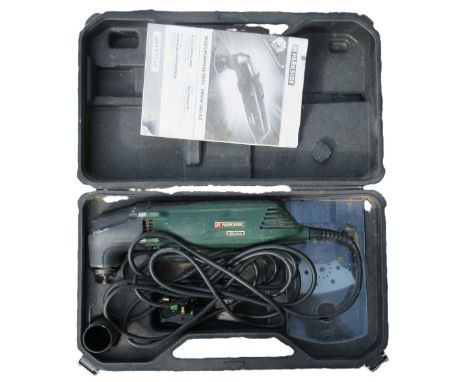 Four modern power tools, to include Bosch PWS-650 angle grinder, Makita power sander, MacAllister circular saw and Parkside P