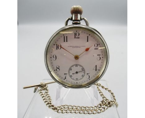 Schierwater & Lloyd, Liverpool, Waltham Marquis silver keyless pocket watch, signed white enamel Arabic dial with subsidiary 